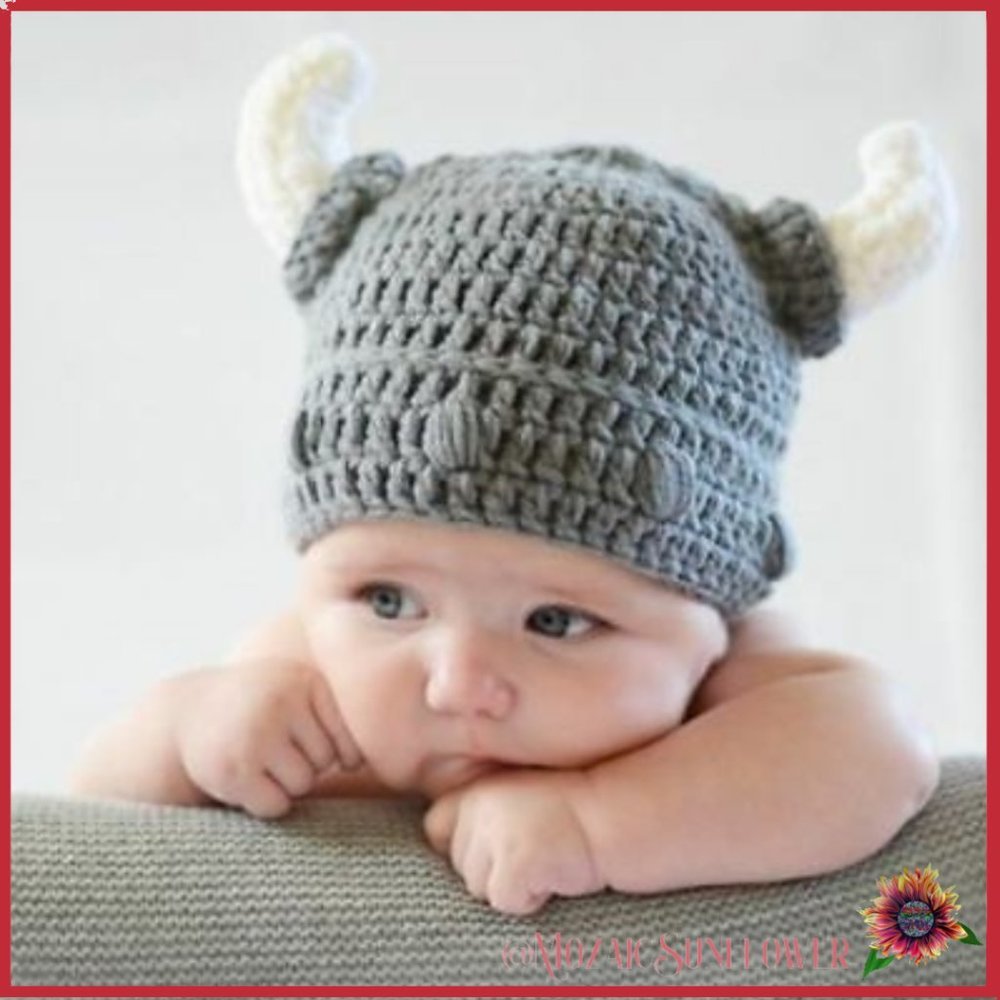 Infant Hand Crocheted Viking Hat 0-6 Months ABSOLUTELY ADORABLE